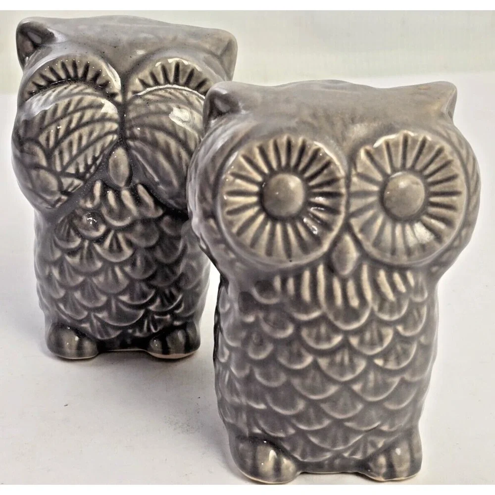 Vintage Ceramic Glazed Owls Figurines 